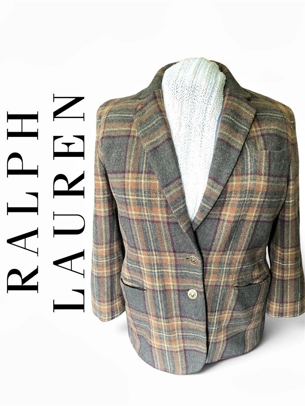Ralph Lauren Women's Plaid Blazer in Brown & Green